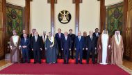 President of Egypt H E Abdel Fattah Al Sisi with Speaker of the Shura Council H E Hassan bin Abdullah Al Ghanim and heads of parliaments and councils in Cairo, yesterday. 