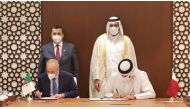 Minister of Commerce and Industry H E Sheikh Mohammed bin Hamad bin Qassim Al Thani, and Minister of Trade and Export Promotion of the People’s Democratic Republic of Algeria H E Kamel Rezig witnessing the signing of MoU to study investment opportunities in the steel industry.