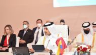 Minister of State for Energy Affairs, H E Saad Sherida Al Kaabi addressing the extraordinary ministerial meeting. 
