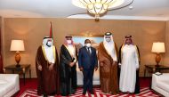 President of the Republic of Mozambique H E Filipe Jacinto Nyusi, with Qatar Chamber (QC) First Vice-Chairman Mohamed bin Towar Al Kuwari and other QC officials, during a meeting, in Doha, yesterday.  