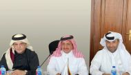 Qatar Chamber’s Chairman Sheikh Khalifa bin Jassim Al Thani (centre), and board members Mohamed bin Ahmed Al Obaidly (left) and Rashid bin Nasser Al Kaabi (right) during the 132nd meeting of Board of Directors of the Union of Arab Chambers (UAC), in Cairo, yesterday.  