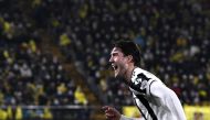 Juventus' Dusan Vlahovic celebrates scoring their first goal REUTERS/Pablo Morano
