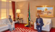 President of the Republic of Mozambique H E Felipe Jacinto Nyusi during the meeting with Sheikh Faisal bin Qassim Al Thani, QBA Chairman.