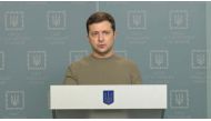 FILE PHOTO: Ukrainian President Volodymyr Zelenskiy speaks at a news briefing in Kyiv , Ukraine, February 24, 2022. Ukrainian Presidential Press Service/Handout via REUTERS 
