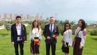 Ambassador of Moldova Victor Ţvircun (centre) on the occasion of the celebration of traditional Mărțișor festival, at Katara, in 2021.