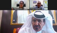 Qatar Chamber First Vice-Chairman Mohamed bin Twar Al Kuwari with Secretary General and CEO of National Chamber of Exporters of Sri Lanka Shiham Marikar via video conferencing, yesterday.