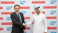 Managing Director and CEO of Ooredoo Group Aziz Aluthman Fakhroo with CEO and member of the Executive Board, SAP SE Christian Klein during the event.