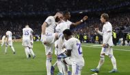 Real Madrid's Karim Benzema celebrates scoring their third goal with Vinicius Junior REUTERS/Susana Vera
