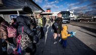 Refugees from Ukraine arrive from Gdynia in Poland after travelling with a Stena Line ferry to Karlskrona