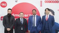 Sheikh Nasser bin Hamad bin Nasser Al Thani,  CCO, Ooredoo Qatar, and Mohammad Al Khater, Telecommunication and Broadcast Technology Manager, Supreme Committee for Delivery and Legacy, and others at theMobile World Congress 2022.