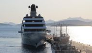 Solaris, a superyacht linked to sanctioned Russian oligarch Roman Abramovich, docks at a marina in Bodrum, in southwest Turkey March 21, 2022. Ihlas News Agency (IHA) via REUTERS 