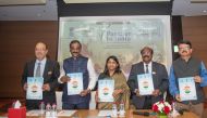 Second Secretary of Embassy of India Padma Kari and President of ICC P N Baburajan with other officials during a press conference.