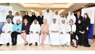 Sheikh Faisal bin Qassim Al Thani, QBA Chairman, with Jane Harman, former member of the US House of Representatives, and other officials from QBA, QBWA, and the visiting US delegation in Doha, recently.  
