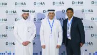Deputy Prime Minister and Minister of Foreign Affairs and Chairman of QIA H E Sheikh Mohammed bin Abdulrahman Al Thani (centre); CEO of QIA Mansoor Al Mahmoud (left);  and Founder and CEO of BYJU’S Byju Raveendran during the event.