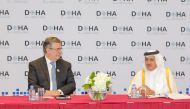 Minister of Foreign affairs of Mexico H E Marcelo Ebrard with QC Chairman Sheikh Khalifa bin Jassim Al Thani during the meeting held on the sidelines of the Doha Forum.