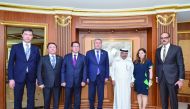 Deputy Prime Minister and Minister of Foreign Affairs of the Republic of Kazakhstan H E Mukhtar Tlioberdi, QBA Chairman Sheikh Faisal bin Qassim Al Thani and other officials during the meeting. 