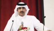 Minister of Culture H E Sheikh Abdulrahman bin Hamad Al Thani speaking during a meeting at Qatar University.