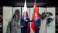 Deputy Prime Minister and Minister of Foreign Affairs H E Sheikh Mohammed bin Abdulrahman Al Thani and State Councillor and Minister of Foreign Affairs of China H E Wang Yi during their meeting.