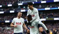 Tottenham Hotspur's Steven Bergwijn celebrates scoring their fifth goal with Son Heung-min REUTERS/David Klein