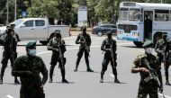 Sri Lankan army soldiers stand guard near the Independence Square as opposition alliance Samagi Jana Balawegaya party members protest against President Gotabaya Rajapaksa in Colombo, Sri Lanka April 3, 2022. Reuters/Dinuka Liyanawatte