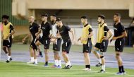 Al Sadd players during a training session, yesterday.