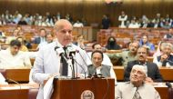Pakistan's prime minister-elect Shehbaz Sharif speaks after winning a parliamentary vote to elect a new prime minister, at the national assembly, in Islamabad, Pakistan April 11, 2022. Press Information Department (PID)/Handout via REUTERS