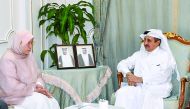 Malaysian Minister of Plantation Industries and Commodities H E Zuraida Kamaruddin (left) with Chairman of Qatar Chamber (QC) Sheikh Khalifa bin Jassim Al Thani during a meeting at the Chamber’s headquarters yesterday. 