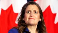 Canada's Finance Minister Chrystia Freeland reacts during a news conference before delivering the 2022-23 budget, in Ottawa, Ontario, Canada, April 7, 2022. REUTERS/Blair Gable

