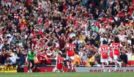 Arsenal's Granit Xhaka celebrates scoring their third goal. (Reuters/David Klein)