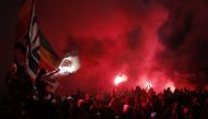 Paris St Germain fans with flares outside the stadium during the match REUTERS/Benoit Tessier