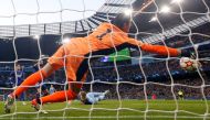 Manchester City's Kevin De Bruyne scores their first goal past Real Madrid's Thibaut Courtois REUTERS/Craig Brough TPX IMAGES OF THE DAY

