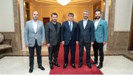 Turkish Ambassador to Qatar H E Mustafa Goksu (centre), with other officials from the Turkish Embassy and Atis Yapi, in Doha, recently. 