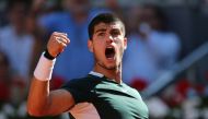 May 7, 2022 Spain's Carlos Alcaraz Garfia reacts during his semi final match against Serbia's Novak Djokovic REUTERS/Isabel Infantes