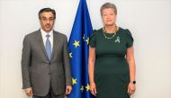 Minister of Labour H E  Dr. Ali bin Smaikh Al Marri with H E Ylva Johansson, EU Commissioner for Home Affairs.