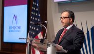 Minister of Municipality H E Dr. Abdullah bin Abdulaziz bin Turki Al Subaie speaks during a reception hosted by the US-Qatar Business Council and US Chamber of Commerce in Washington, DC, in the US, recently.