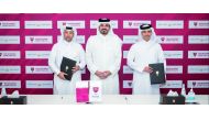 Qatar Olympic Committee (QOC) President H E Sheikh Joaan bin Hamad Al Thani, QOC Secretary-General Jassim bin Rashid Al Buenain and Masraf Al Rayan Group Chief Executive Officer Fahad bin Abdulla Al Khalifa during the agreement signing ceremony.