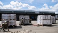 U.S. Air Force Airmen build pallets of infant formula being shipped from Europe to the United States during Operation Fly Formula at Ramstein Air Base, Germany, May 21, 2022. Picture taken May 21, 2022. U.S. 