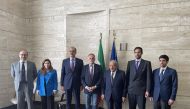 Sheikh Faisal bin Qassim Al Thani, QBA Chairman and other officials, during the agreement signing ceremony. 
