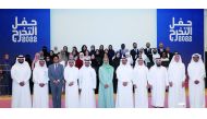 Chairperson and founder of Teach For Qatar, H E Sheikha Hind bint Hamad Al Thani; Former Minister of Energy and Industry, H E Dr. Mohamed Saleh Al Sada and other officials with graduates at the event. 
