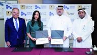 Officials from MEEZA and Blockchain Research Institute Middle East (BRIME) during the signing of the MoU on the sidelines of Blockchain Revolution Summit Qatar 2022, recently.  