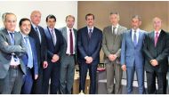 Sheikh Dr. Khalid bin Thani bin Abdullah Al Thani, Chairman of Umnia Bank’s Supervisory Board and Chairman of QIIB, with other officials, during the annual general assembly meeting in Casablanca.  