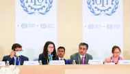 Minister of Labour H E Dr. Ali bin Samikh Al Marri chairing the fourth plenary session of the International Labour Conference in Geneva, yesterday.
