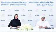 Heba Al Tamimi, General Manager of QNB Group Communications and Ajlan Eid Al Enazi, Chief of Strategy and Business Development at Qatar Rail, during the agreement signing ceremony, in Doha, recently. 
