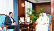 Minister of Labour H E Dr. Ali bin Smaikh Al Marri meeting with Minister of Labour of Jordan H E Nayef Zakaria Nayef Istitiy.