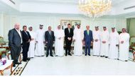 Jordanian Minister of Labor H E Nayef Stetieh, Jordan’s Ambassador to Qatar H E Zaid Mufleh Al Lozi, with Qatar Chamber First Vice-Chairman Mohamed bin Towar Al Kuwari and other officials during the meeting, yesterday.  