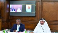 QC First Vice-Chairman Mohammad bin Towar Al Kuwari, and CEO of SLIEPA Sheku Lexmond Koroma, during the business meeting, yesterday. 