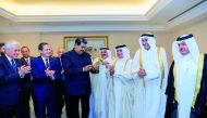 President of the Bolivarian Republic of Venezuela H E Nicolas Maduro and his accompanying delegation, QBA board members Sheikh Nawaf bin Nasser Al Thani and Saud Al Mana with QBA members during the meeting.
