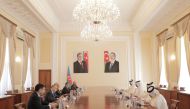 Prime Minister of Azerbaijan H E Ali Asadov meeting with the Minister of Culture H E Sheikh Abdulrahman bin Hamad bin Jassim bin Hamad Al Thani in Baku, yesterday.