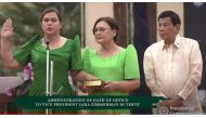 Sara Duterte takes the official oath of office, making her the Philippines’ 15th Vice President, on a makeshift stage at San Pedro Square, Davao City on Sunday (June 19, 2022). (Screengrab)
