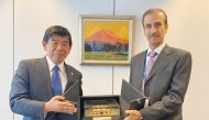 GAC Chairman H E Ahmed bin Abdullah Al Jamal presenting a model of Al Bayt Stadium to the WCO Secretary-General Dr. Kunio Mikuriya.